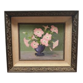 V. Eaton Pink Petunias Still Life Painting, Signed