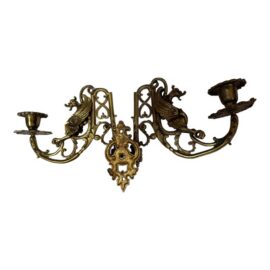 Ornate Brass Double Arm Piano Sconce, Antique