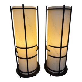 Hubbardton Forge Lighting Mission Glass Wrought Iron Table Lamps, Pair. Original Price: $860