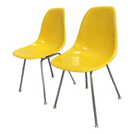 Modernica Case Study Fiberglass H-Base Side Chairs, Pair. Original Price: $850