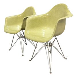 Modernica Case Study Fiberglass H-Base Armchairs, Pair. Original Price: $1,050