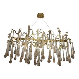 Branch Form Gilt Metal + Glass Droplets Chandelier. Original Price: $4,000