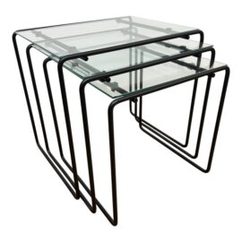 Metal + Glass Waterfall Nesting Tables, Set of Three