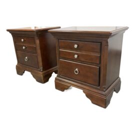 Dark Cherry Two Drawer Nightstands, Pair