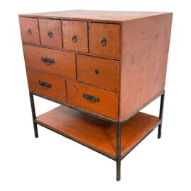 Asian Influenced Orange Lacquered Drawer Chest, Vintage