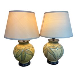 Late 20th Century Botanical Ceramic Ginger Jar Table Lamps, Pair