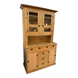 Antique Mexican Pine Wood Step Back Hutch