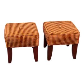 Bespoke Raised Chenille Cube Ottomans, Pair