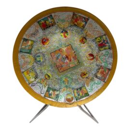 Hand Blown Glass Plate of Medieval Scenes + Stand