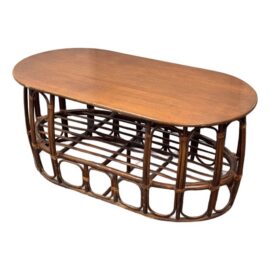 Italian Rattan & Wood Coffee Table