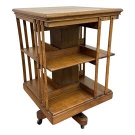 Edwardian Oak Revolving Bookcase on Casters