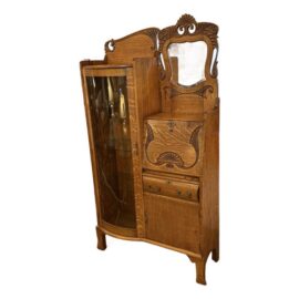 Victorian Carved Oak Wood Side by Side Secretary Desk & Bookcase, Antique