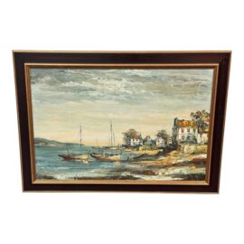J. Clement Coastal Harbor Oil Painting
