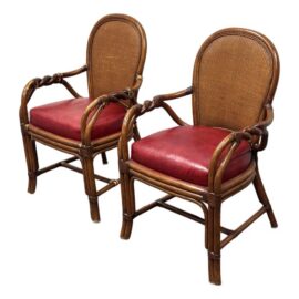 Palecek Rattan Armchairs, Pair