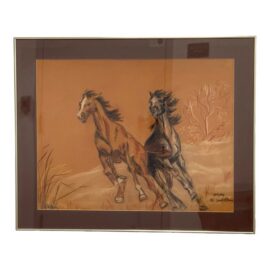 Jean M. Brown "Mustang" Pastel + Ink Artwork, Framed
