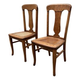 Limbert Style Oak Cane Side Chairs, Pair