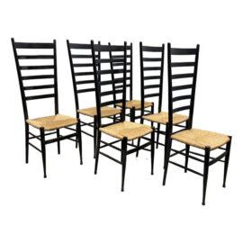 Gio Ponti Style Italian Ladder Back Dining Chairs, Set of Six