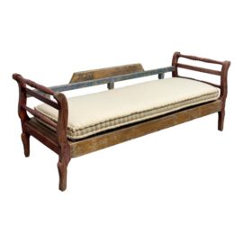 Rustic Wood Daybed Bench + Cushion, Vintage