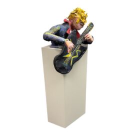 Bondene Allen Ceramic Figural Rock Star Sculpture + Pedestal Stand, Circa 1989
