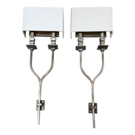 Restoration Hardware Antiqued Wishbone Sconces With Shades, Pair