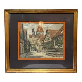 Late 20th Century Hand Colored Etching of Rothenberg, Germany