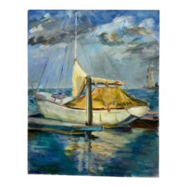 B. Bergman Acrylic on Canvas Boat Nautical Painting, Circa 1983