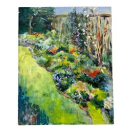 Garden Landscape + Fence Acrylic on Canvas, Unknown Artist