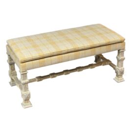 NEW French Country Louis XIII Style Plaid Upholstered Bench