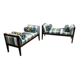 Bespoke Coastal Stripe Benches, Pair. Original Price: $6,500