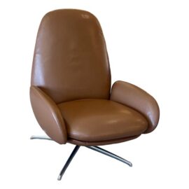 Hlynur Atlason for Design Within Reach Vala Swivel Recliner, Sienna Leather. Original Price: $6,800