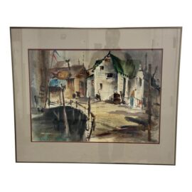 Kenneth Siqueira Fishing Wharf Framed Watercolor, Signed