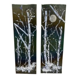 Abstract Winter Landscape Glass Wall Art Panels, Set of Two