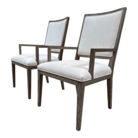 Restoration Hardware French Contemporary Arm Dining Chairs, Pair