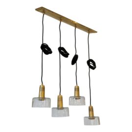 Visual Comfort Iris Quatro Linear Pendant in Hand Rubbed Antique Brass With Clear Glass