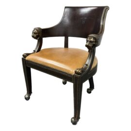 Maitland-Smith Neoclassical Lion Head Armchair + Casters