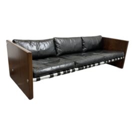 Selig Rosewood + Black Leather Strap Sofa