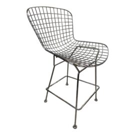 Caged Chrome Metal Bar Stool, in the Style of Bertoia