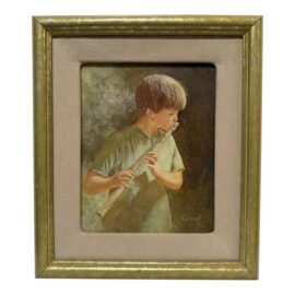 Helen Caswell Oil Painting Boy With Flute, Signed