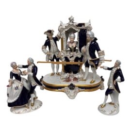 Royal Dux Rococo “Lady in Sedan Chair” Porcelain Figurines