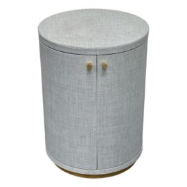 Blue Linen Wrapped Storage Side Table. Original Price: $200