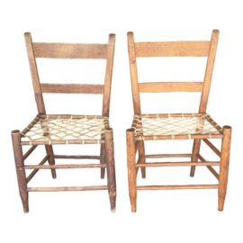 19th Century Antique Ladderback + Rawhide Seat Side Chairs, a Pair