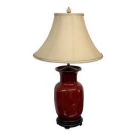 Oxblood Table Lamp With Bell Shade, Asian Influenced