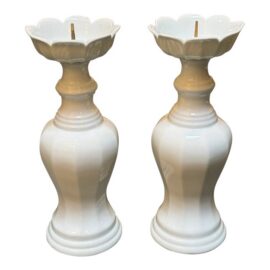 Lotus Shaped Ceramic Candle Holders, Pair