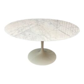 Eero Saarinen for Knoll Studio Arabescato Marble Dining Table, 54 Inches. Original Price: $9,060