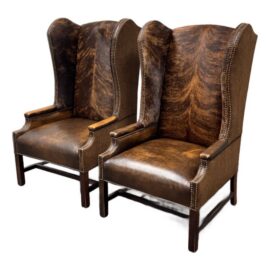 Paul Robert Lexie Hide Wingback Chairs, Pair. Original Price: $14,620