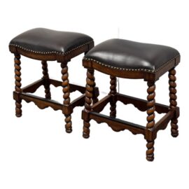 Ambella Home Collection Barley Twist Leather Stools, Pair. Original Price: $1,660