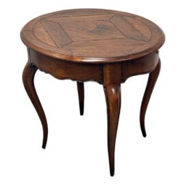 Acquisitions for Henredon Round Parquetry Pull-Out Side Table. Original Price: $1,200
