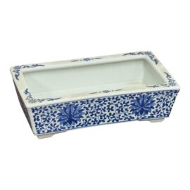 Blue + White Floral Ceramic Rectangular Planter