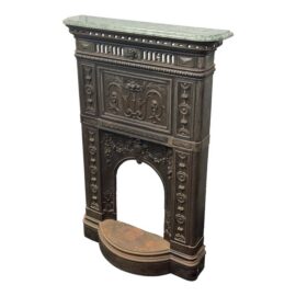 Victorian Cast Iron Fireplace Surround + Green Stone Top, 19th Century