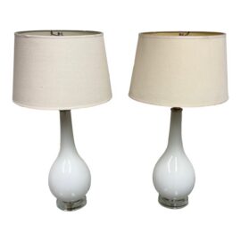 Opaline Teardrop Table Lamps, Pair